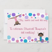 体操のパーティの招待状の紫色、ティール(緑がかった色)およびピンク 招待状 (正面)