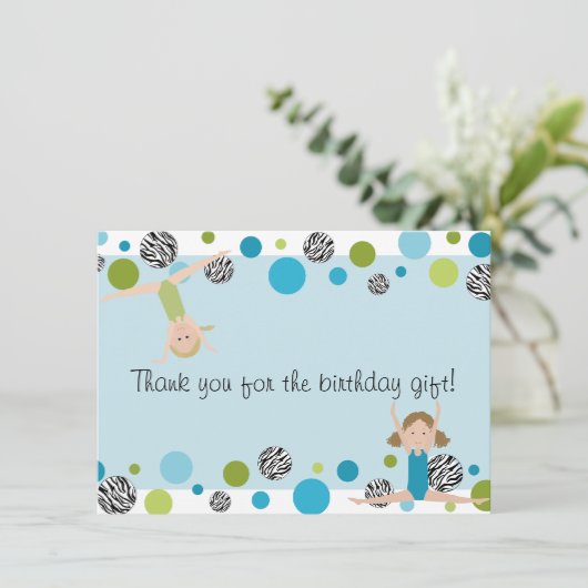 体操のパーティーの平たい箱はあなた、水および緑を感謝していしています サンキューカード (スタンド正面)