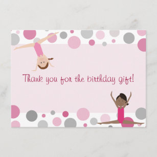 体操のパーティーの平たい箱はピンクおよび灰色の感謝していしています サンキューカード
