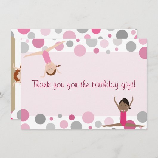 体操のパーティーの平たい箱はピンクおよび灰色の感謝していしています サンキューカード (正面/裏面)
