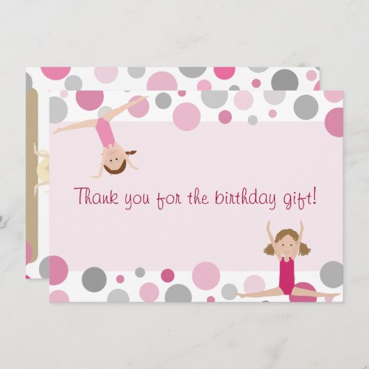 体操のパーティーの平たい箱はピンクおよび灰色の感謝していしています サンキューカード (正面/裏面)