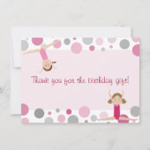 体操のパーティーの平たい箱はピンクおよび灰色の感謝していしています サンキューカード (正面)