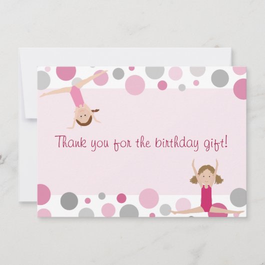 体操のパーティーの平たい箱はピンクおよび灰色の感謝していしています サンキューカード (正面)