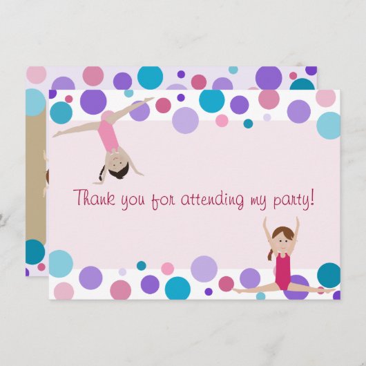 体操のパーティーの平たい箱は水およびピンクの感謝していしています サンキューカード (正面/裏面)