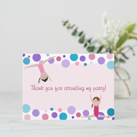 体操のパーティーの平たい箱は水およびピンクの感謝していしています サンキューカード (スタンド正面)