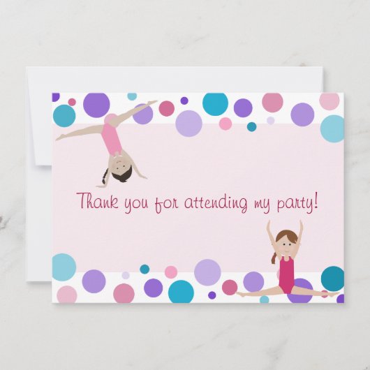 体操のパーティーの平たい箱は水およびピンクの感謝していしています サンキューカード (正面)