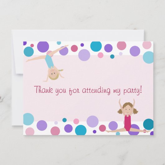 体操のパーティーの平たい箱は水およびピンクの感謝していしています 招待状 (正面)