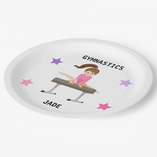  体操のパーティープレートを女子用にパーソナライズされた。 ペーパープレート (アングル)