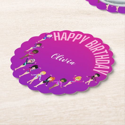 体操の友人"ハッピーバースデー"ピンクパープル ペーパーコースター (アングル)