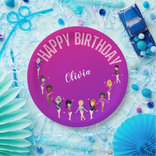 体操の友人"ハッピーバースデー"ピンクパープル ペーパープレート (パーティー)
