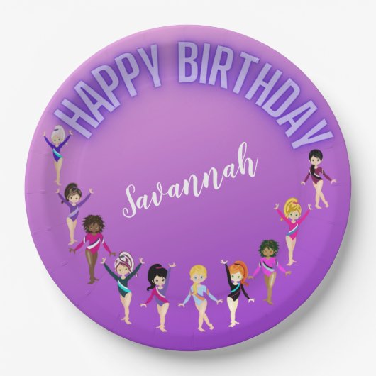 体操の友人"ハッピーバースデー"紫グラデーション ペーパープレート (正面)