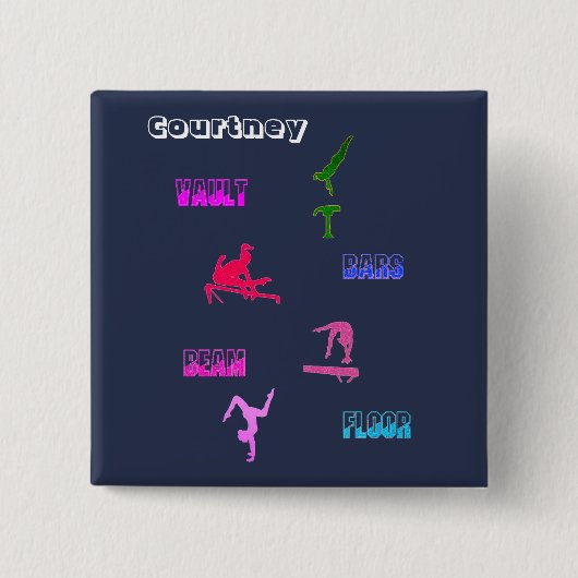 体操の女の子のイベントボタンと彼女の名前 缶バッジ (正面)