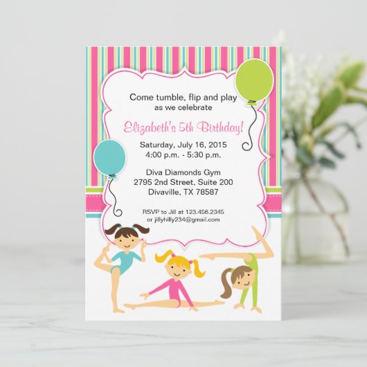 体操の女の子の誕生日のパーティの招待状 招待状 (スタンド正面)