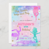 体操の女の子の誕生日の招待。招待 招待状 (正面/裏面)