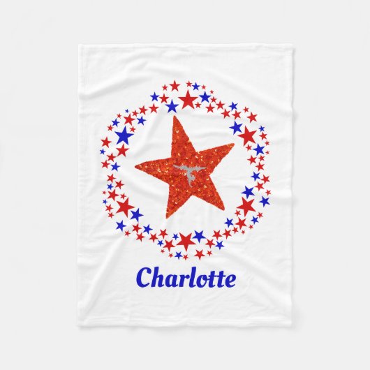 体操の星の名モノグラムの前赤白青 フリースブランケット (正面)