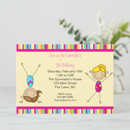 体操の棒の姿の誕生日の招待状 招待状 (スタンド正面)
