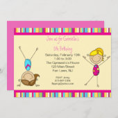 体操の棒の姿の誕生日の招待状 招待状 (正面/裏面)