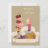 体操の猫ソファ結婚ーケーキ 招待状 (正面)