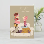 体操の猫ソファ結婚ーケーキ 招待状 (スタンド正面)