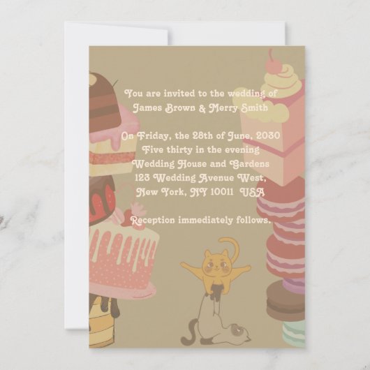 体操の猫ソファ結婚ーケーキ 招待状 (裏面)