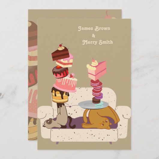 体操の猫ソファ結婚ーケーキ 招待状 (正面/裏面)