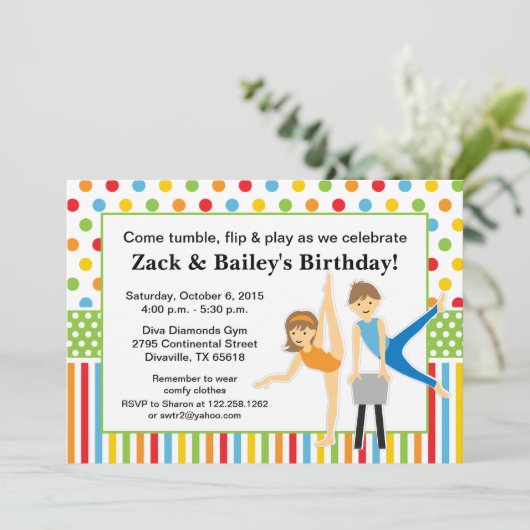 体操の男の子および女の子の誕生会 招待状 (スタンド正面)