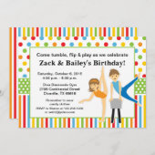 体操の男の子および女の子の誕生会 招待状 (正面/裏面)