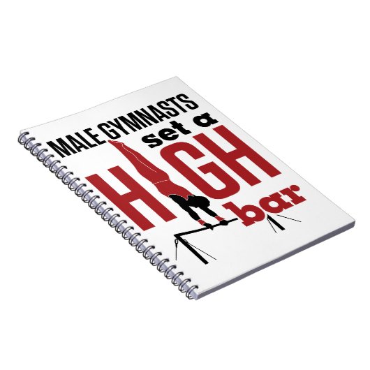 体操の男性の男子の体操選手が高いバーを設定 ノートブック (右側)