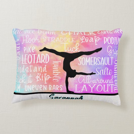体操の言葉レインボーグラデーションパーソナライズされた アクセントクッション (裏面)