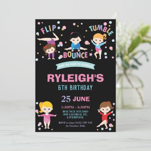 体操の誕生会のジャンプのダンスの女の子 招待状 (スタンド正面)