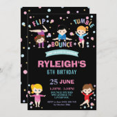 体操の誕生会のジャンプのダンスの女の子 招待状 (正面/裏面)
