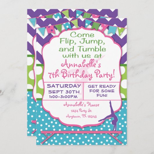 体操の誕生日のパーティの招待状 招待状 (正面/裏面)