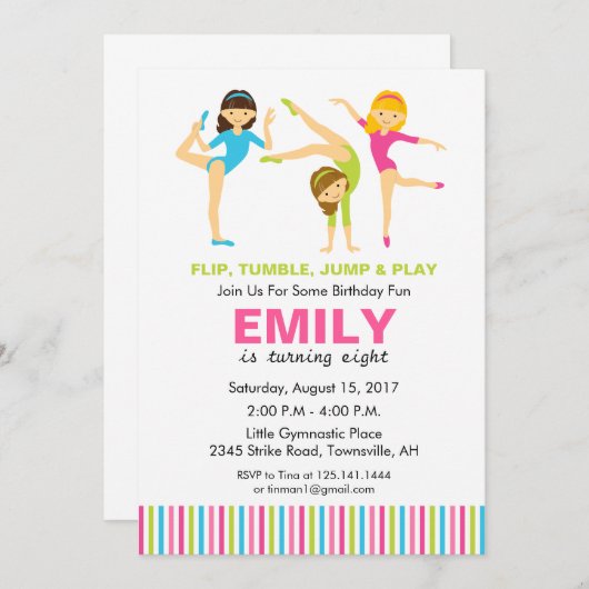 体操の誕生日のパーティの招待状 招待状 (正面/裏面)