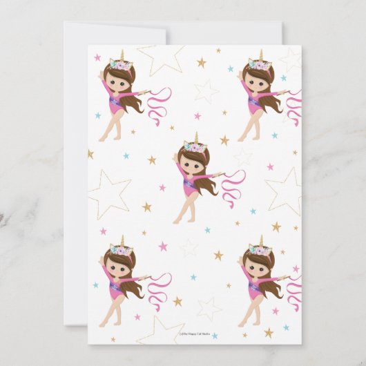 体操の誕生日のユニコーンの女の子の体操のパーティー 招待状 (裏面)