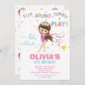 体操の誕生日のユニコーンの女の子の体操のパーティー 招待状 (正面/裏面)