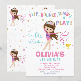 体操の誕生日のユニコーンの女の子の体操のパーティー 招待状