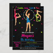 体操の誕生日の招待ガールタンブリングパーティー 招待状 (正面/裏面)