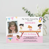 体操の誕生日の招待状のピンクの体育館のパーティー 招待状 (スタンド正面)