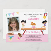 体操の誕生日の招待状のピンクの体育館のパーティー 招待状 (正面/裏面)