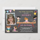 体操の誕生日の招待状のピンクの体育館のパーティー 招待状 (正面)