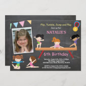 体操の誕生日の招待状のピンクの体育館のパーティー 招待状 (正面/裏面)