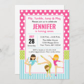 体操の誕生日の招待状の女の子のパーティー 招待状 (正面/裏面)