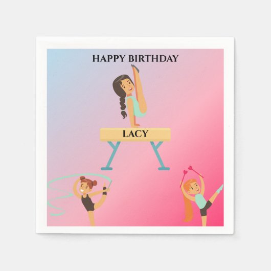 体操の誕生日ナプキンパーソナライズされた。 スタンダードカクテルナプキン (正面)
