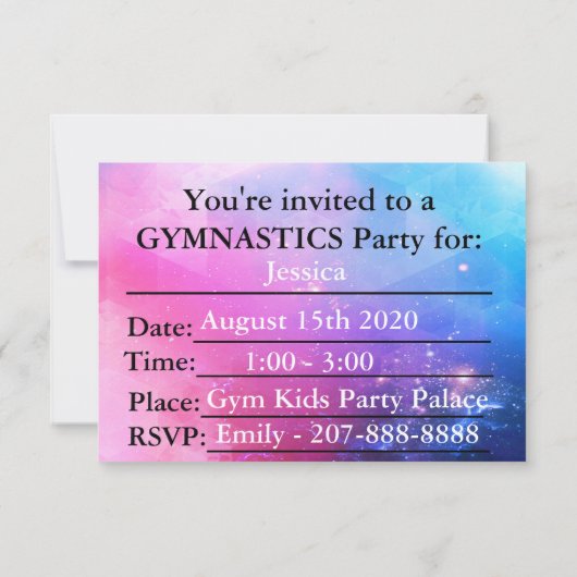 体操の誕生日パーティーへの招待 (裏面)