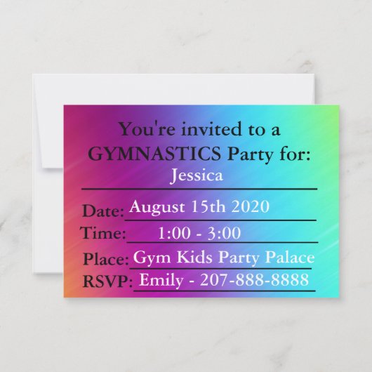 体操の誕生日パーティーへの招待 (裏面)