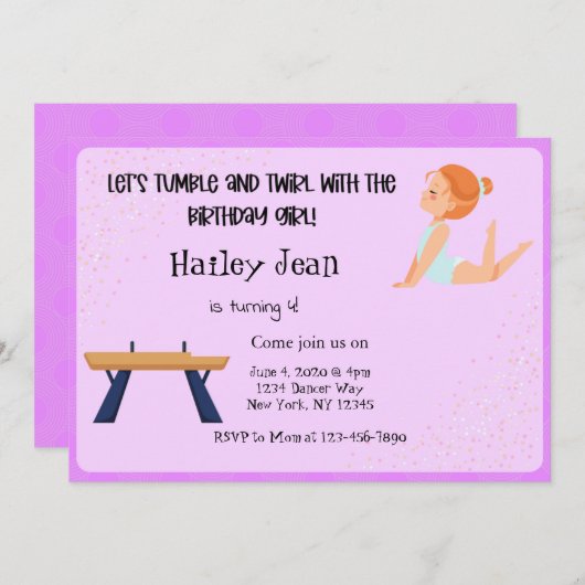 体操の誕生日パーティーへの招待 招待状 (正面/裏面)