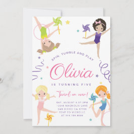 体操の誕生日パーティーへの招待・ Pinwheels 招待状