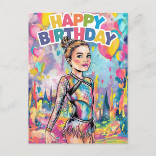 体操の鮮やかに彩られたパーソナライズされた誕生日 ポストカード