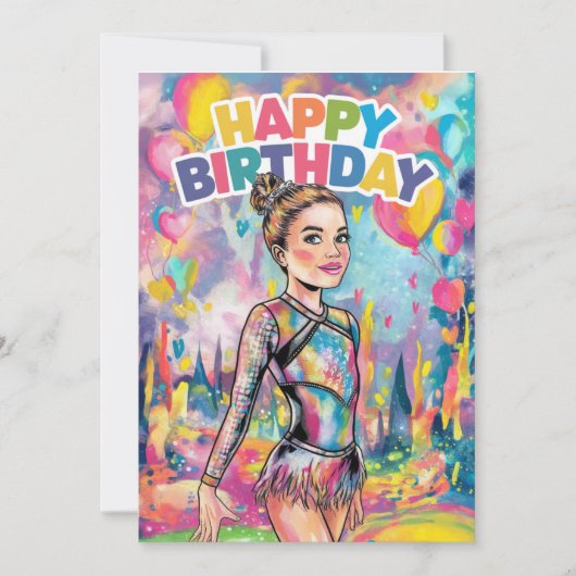 体操の鮮やかに彩られた個性的な誕生日 招待状 (正面)