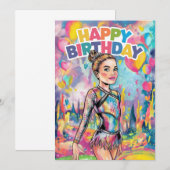 体操の鮮やかに彩られた個性的な誕生日 招待状 (正面/裏面)